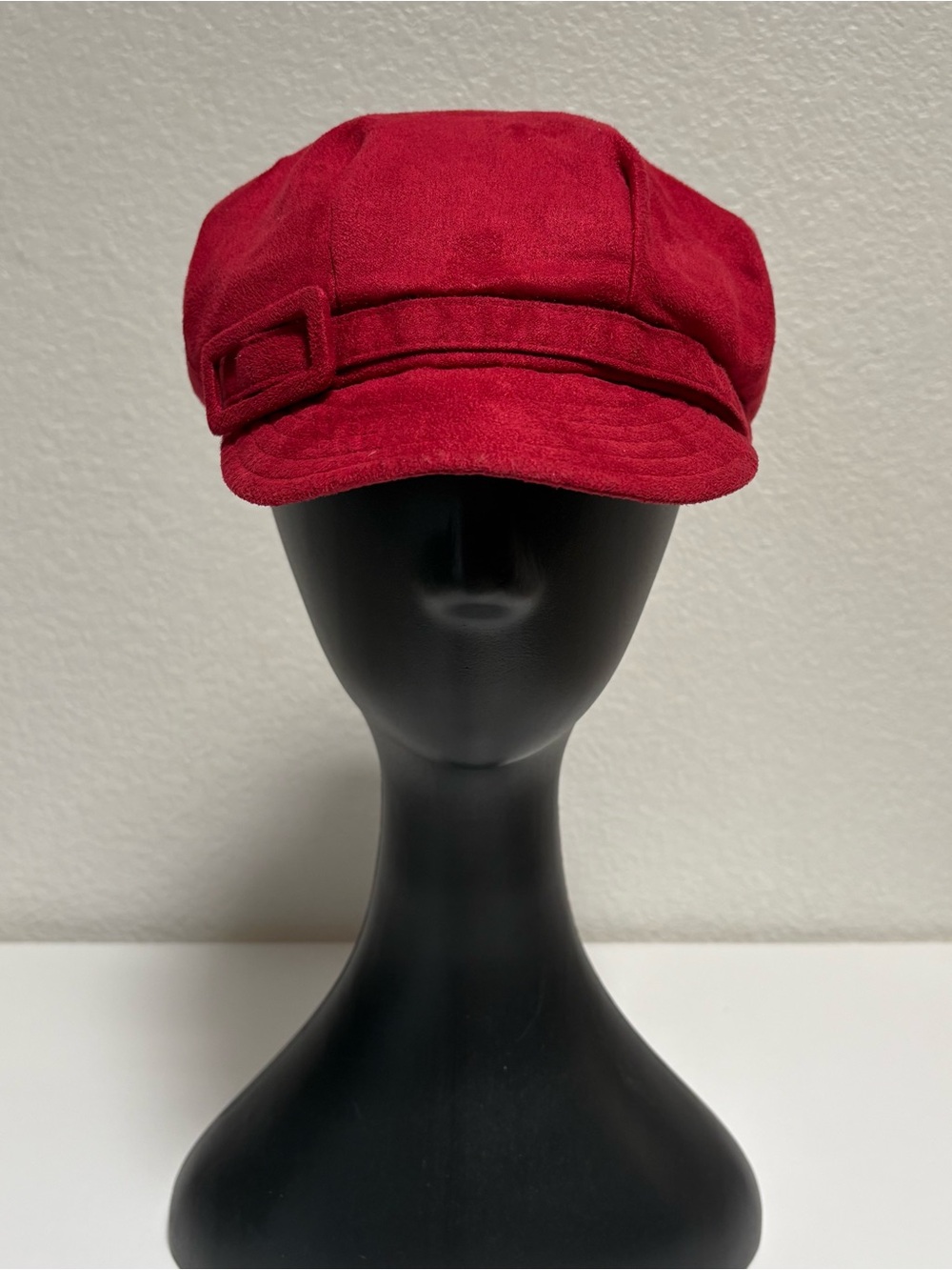 Betmar Red Suede-Texture Cap with Floral Lining